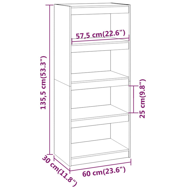 Book Cabinet/Room Divider 60x30x135.5 cm Solid Wood Pine