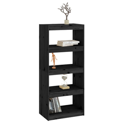 Book Cabinet/Room Divider Black 60x30x135.5 cm Solid Wood Pine