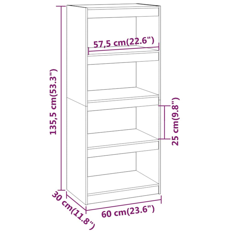 Book Cabinet/Room Divider Black 60x30x135.5 cm Solid Wood Pine