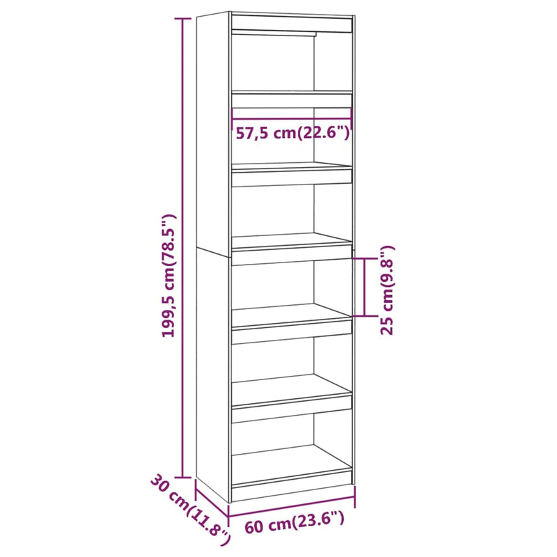 Book Cabinet/Room Divider Black 60x30x199.5 cm Solid Wood Pine