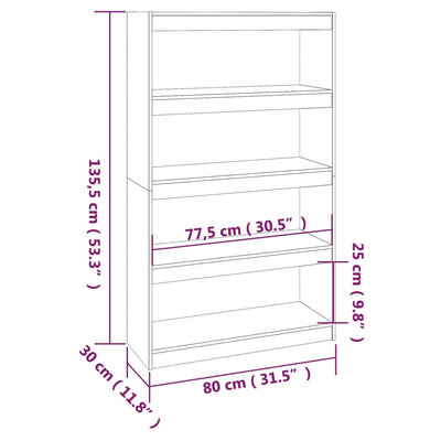 Book Cabinet/Room Divider White 80x30x135.5 cm Solid Wood Pine