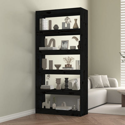 Book Cabinet/Room Divider Black 80x30x167.4 cm Solid Wood Pine