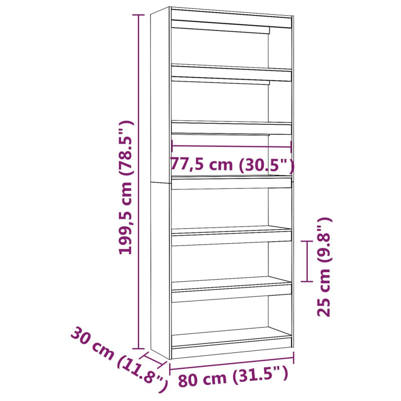 Book Cabinet/Room Divider 80x30x199.5 cm Solid Wood Pine