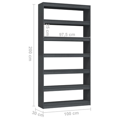 Book Cabinet/Room Divider Grey 100x30x200 cm Solid Pinewood