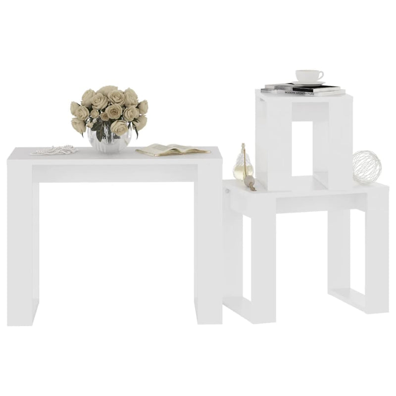 Nesting Tables 3 pcs White Engineered Wood