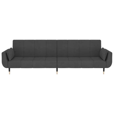 2-Seater Sofa Bed with Two Pillows Dark Grey Velvet