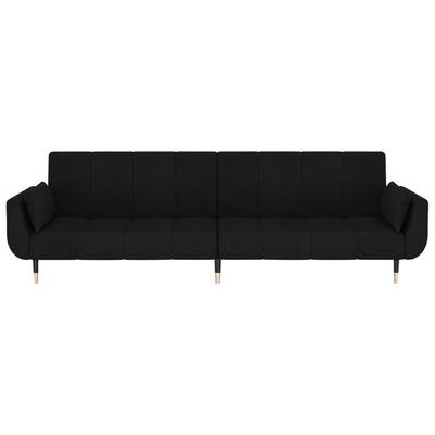 2-Seater Sofa Bed with Two Pillows Black Velvet