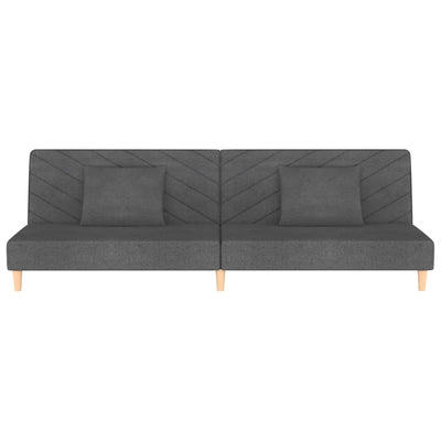 2-Seater Sofa Bed with Two Pillows Dark Grey Fabric