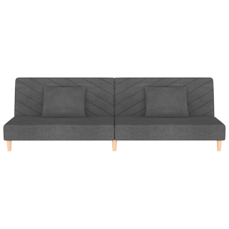 2-Seater Sofa Bed with Two Pillows Dark Grey Fabric