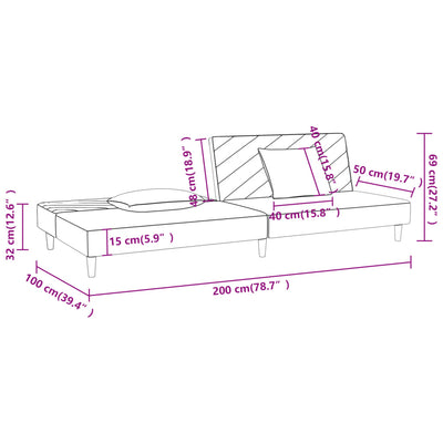 2-Seater Sofa Bed with Two Pillows Dark Grey Fabric