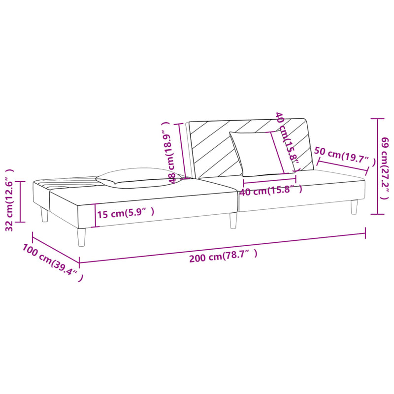 2-Seater Sofa Bed with Two Pillows Dark Grey Fabric