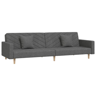 2-Seater Sofa Bed with Two Pillows Dark Grey Fabric