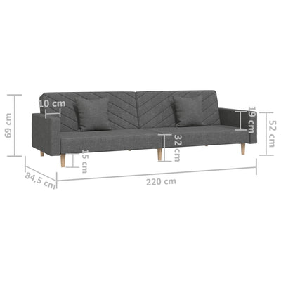 2-Seater Sofa Bed with Two Pillows Dark Grey Fabric