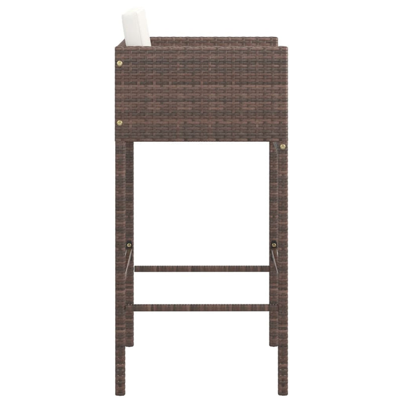 Bar Stools 2 pcs with Cushions Brown Poly Rattan