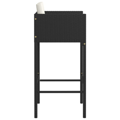 Bar Stools 2 pcs with Cushions Black Poly Rattan