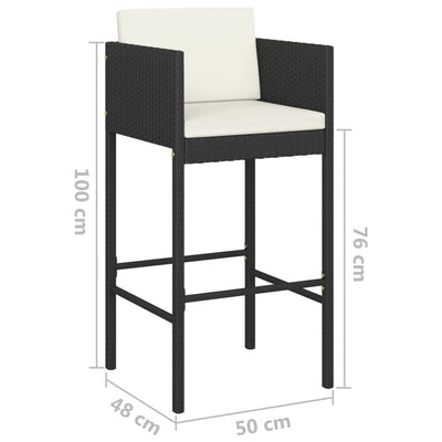 Bar Stools 2 pcs with Cushions Black Poly Rattan