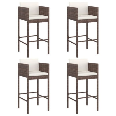 Bar Stools 4 pcs with Cushions Brown Poly Rattan