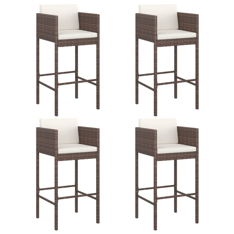 Bar Stools 4 pcs with Cushions Brown Poly Rattan