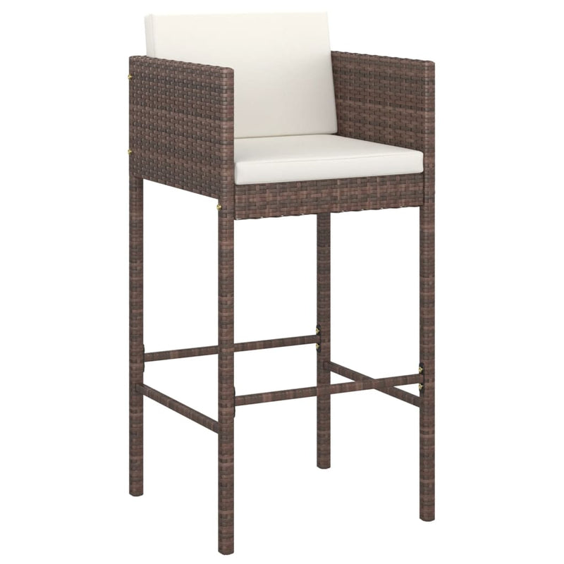 Bar Stools 4 pcs with Cushions Brown Poly Rattan