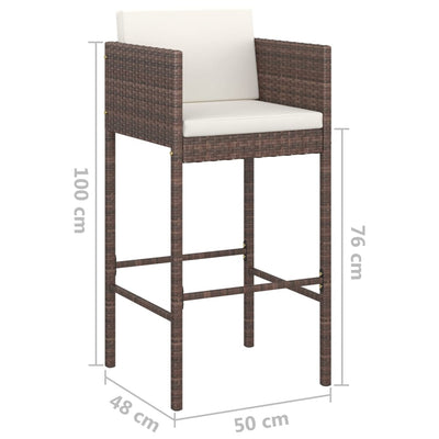 Bar Stools 4 pcs with Cushions Brown Poly Rattan