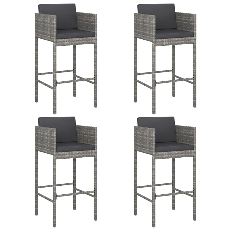 Bar Stools 4 pcs with Cushions Grey Poly Rattan