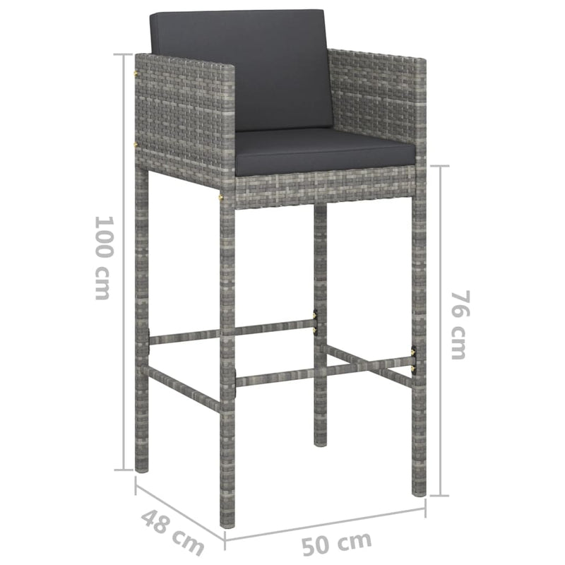 Bar Stools 4 pcs with Cushions Grey Poly Rattan