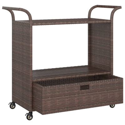 Bar Cart with Drawer Brown 100x45x97 cm Poly Rattan