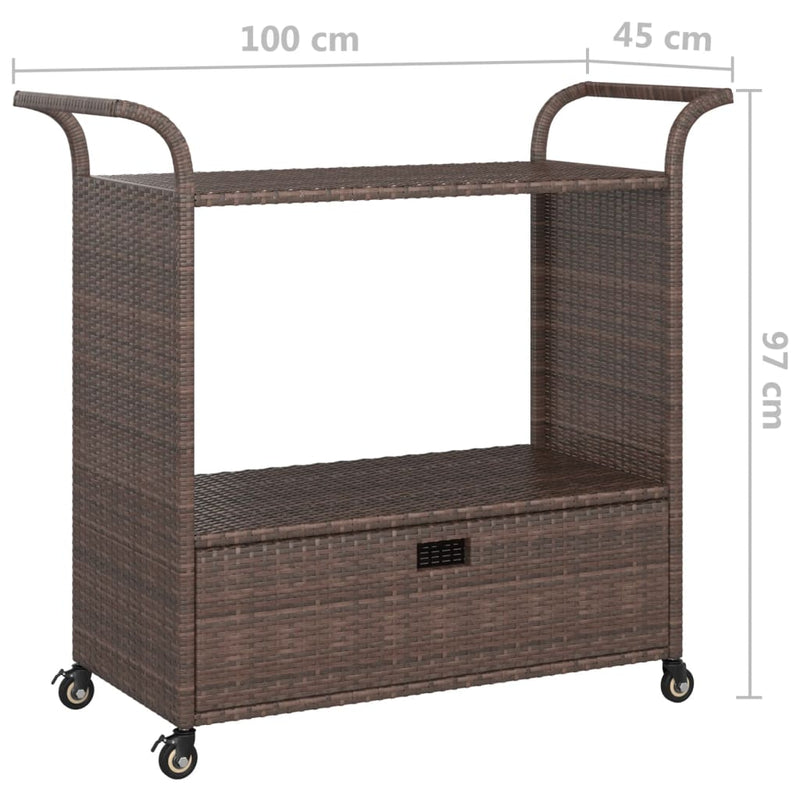 Bar Cart with Drawer Brown 100x45x97 cm Poly Rattan