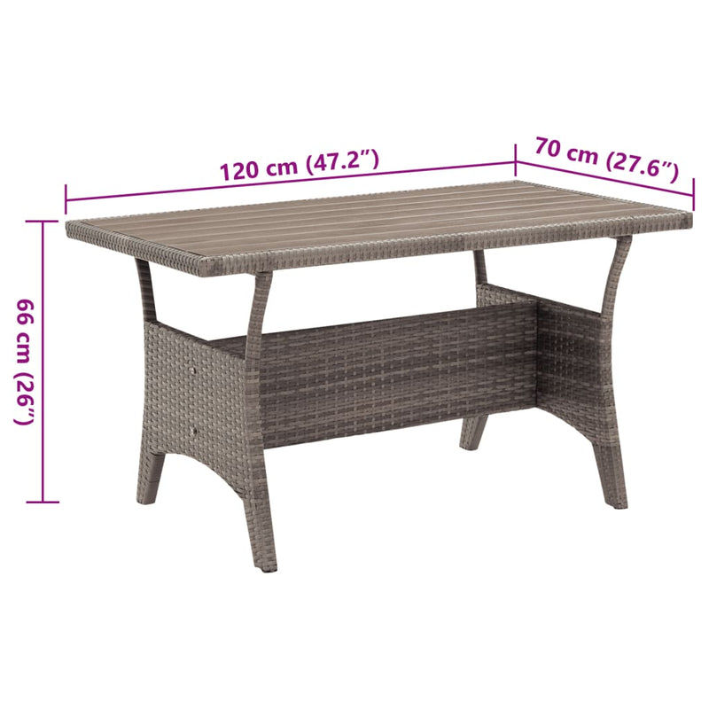 Garden Table Grey 120x70x66 cm Poly Rattan