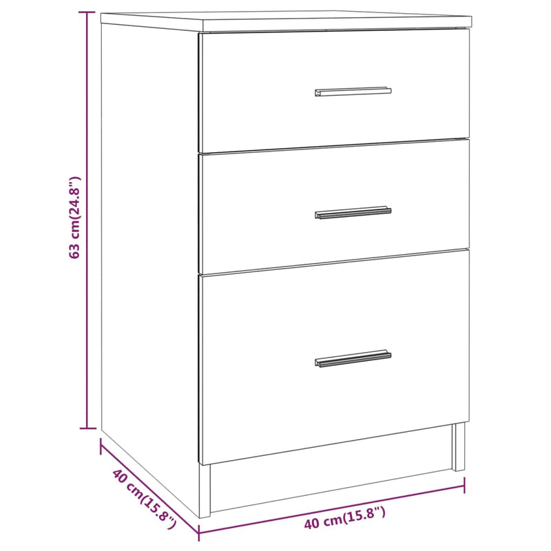 Bed Cabinet White 40x40x63 cm Engineered Wood