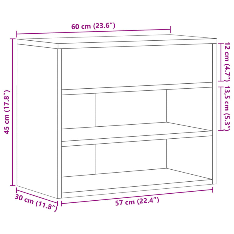 Shoe Bench White 60x30x45 cm Engineered Wood