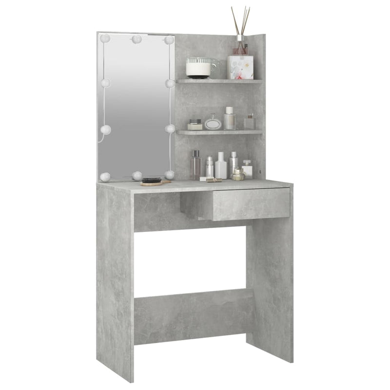 Dressing Table with LED Concrete Grey 74.5x40x141 cm