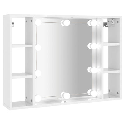 Mirror Cabinet with LED High Gloss White 76x15x55 cm