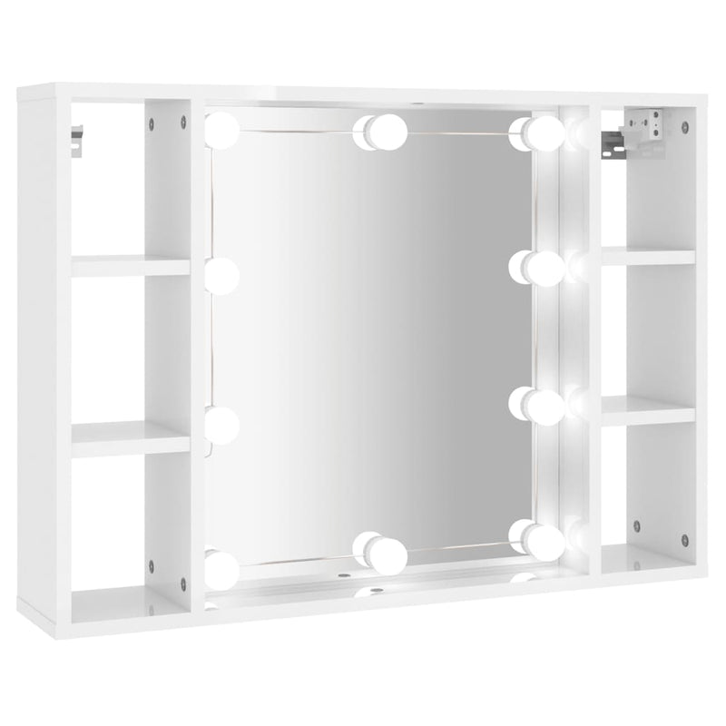 Mirror Cabinet with LED High Gloss White 76x15x55 cm