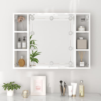 Mirror Cabinet with LED High Gloss White 76x15x55 cm