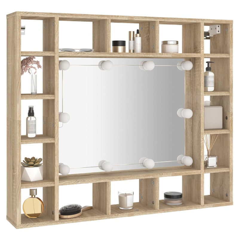 Mirror Cabinet with LED Sonoma Oak 91x15x76.5 cm