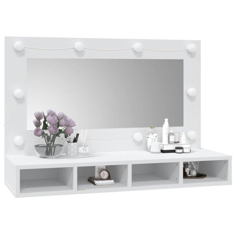 Mirror Cabinet with LED White 90x31.5x62 cm