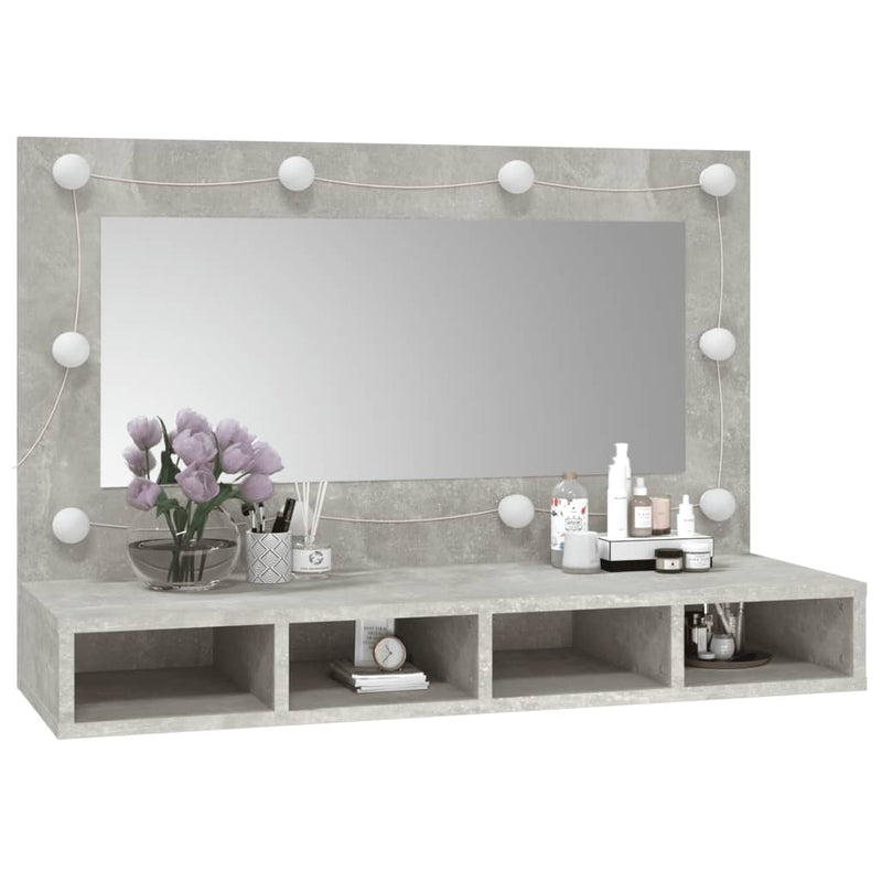 Mirror Cabinet with LED Concrete Grey 90x31.5x62 cm