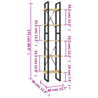 5-Tier Book Cabinet 40x30x175 cm Pinewood