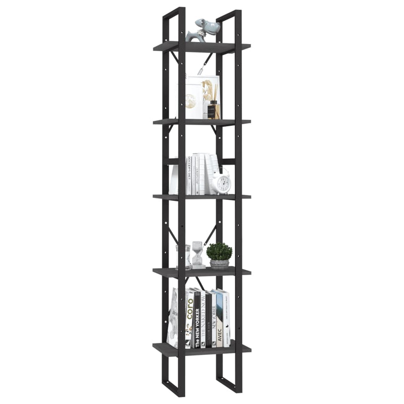 5-Tier Book Cabinet Grey 40x30x175 cm Pinewood