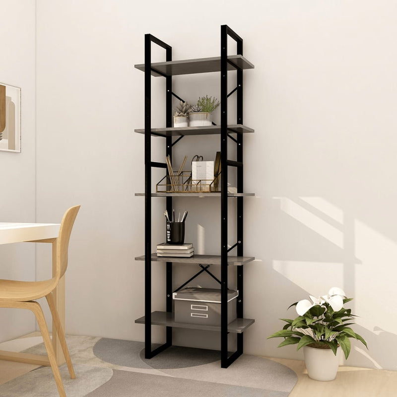 5-Tier Book Cabinet Grey 60x30x175 cm Pinewood