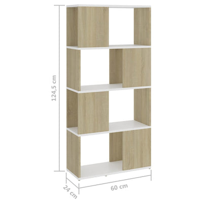 Book Cabinet Room Divider White and Sonoma Oak 60x24x124.5 cm