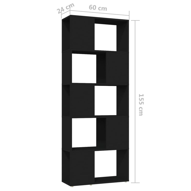 Book Cabinet Room Divider Black 60x24x155 cm Engineered Wood