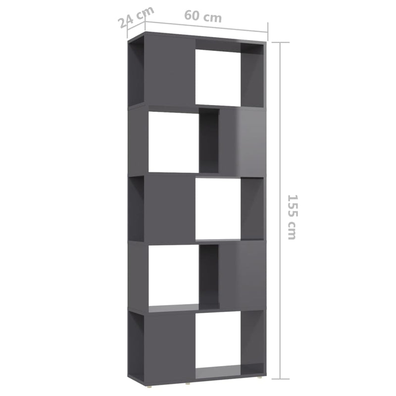 Book Cabinet Room Divider High Gloss Grey 60x24x155 cm