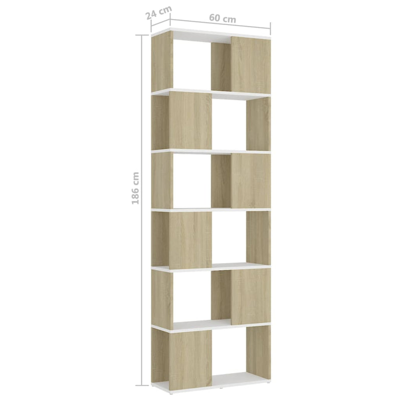 Book Cabinet Room Divider White and Sonoma Oak 60x24x186 cm