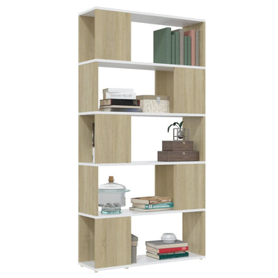 Book Cabinet Room Divider White and Sonoma Oak 80x24x155 cm Engineered Wood