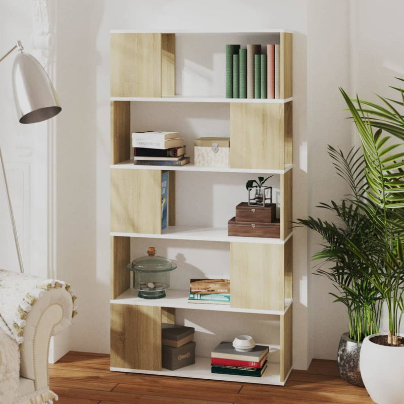 Book Cabinet Room Divider White and Sonoma Oak 80x24x155 cm Engineered Wood