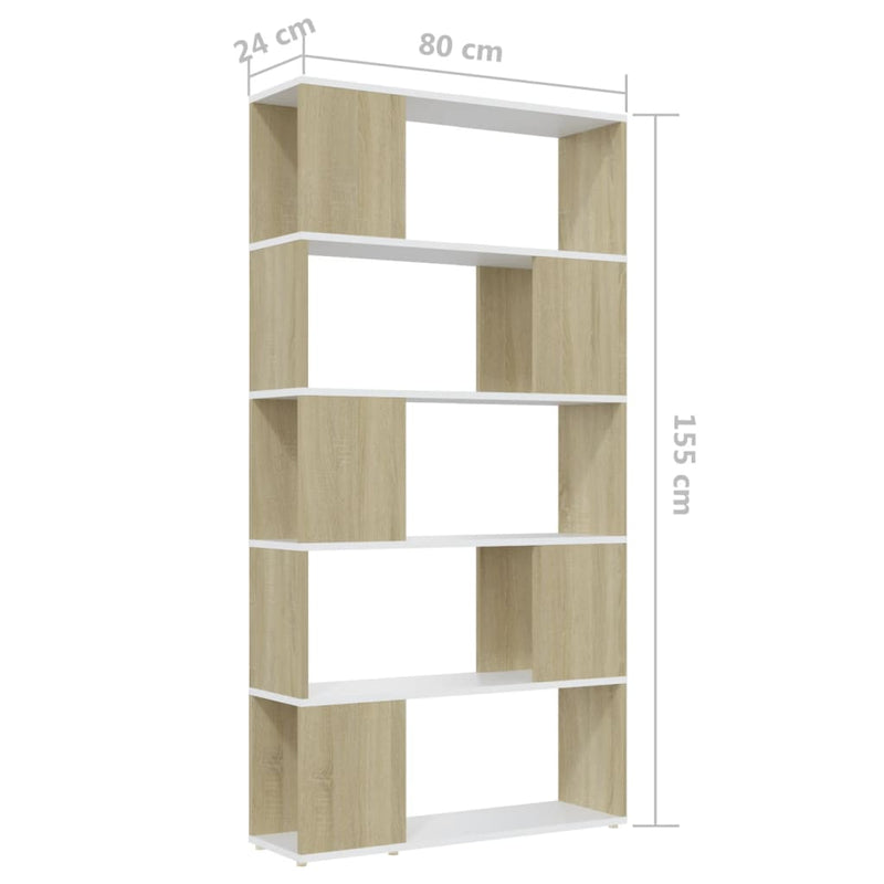 Book Cabinet Room Divider White and Sonoma Oak 80x24x155 cm Engineered Wood