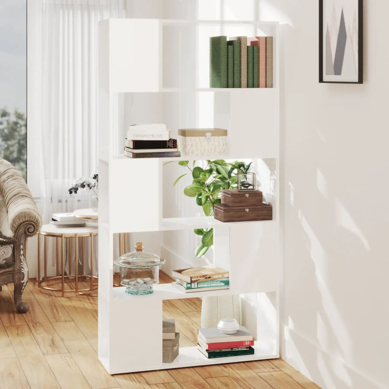 Book Cabinet Room Divider High Gloss White 80x24x155 cm Engineered Wood