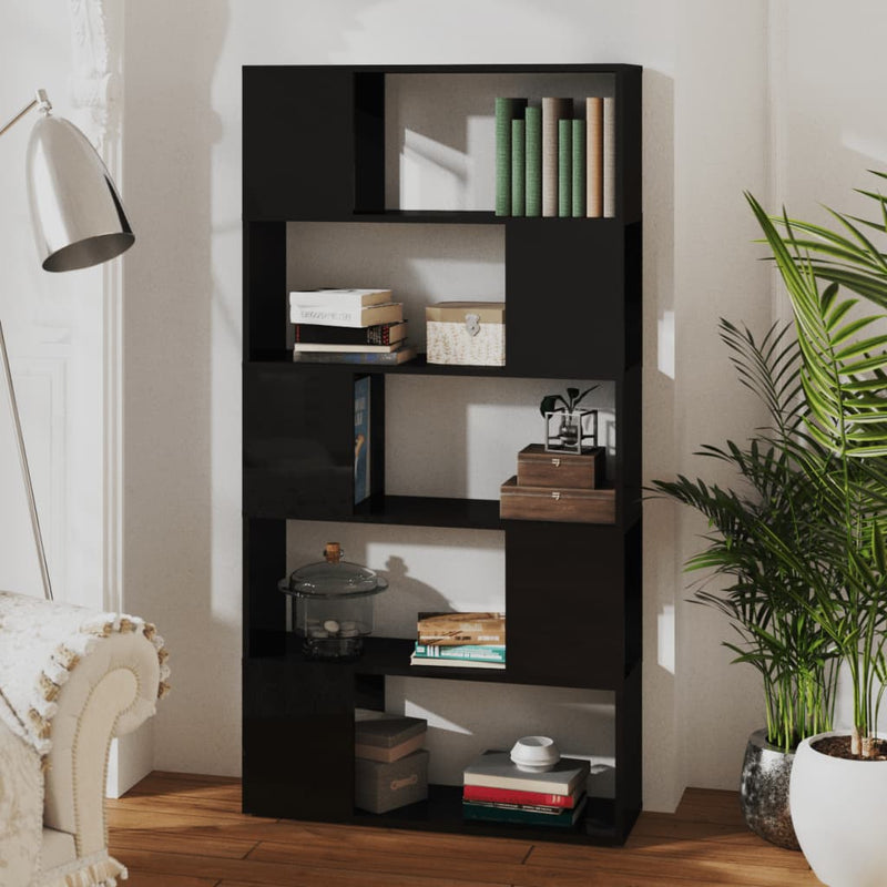 Book Cabinet Room Divider High Gloss Black 80x24x155 cm Engineered Wood